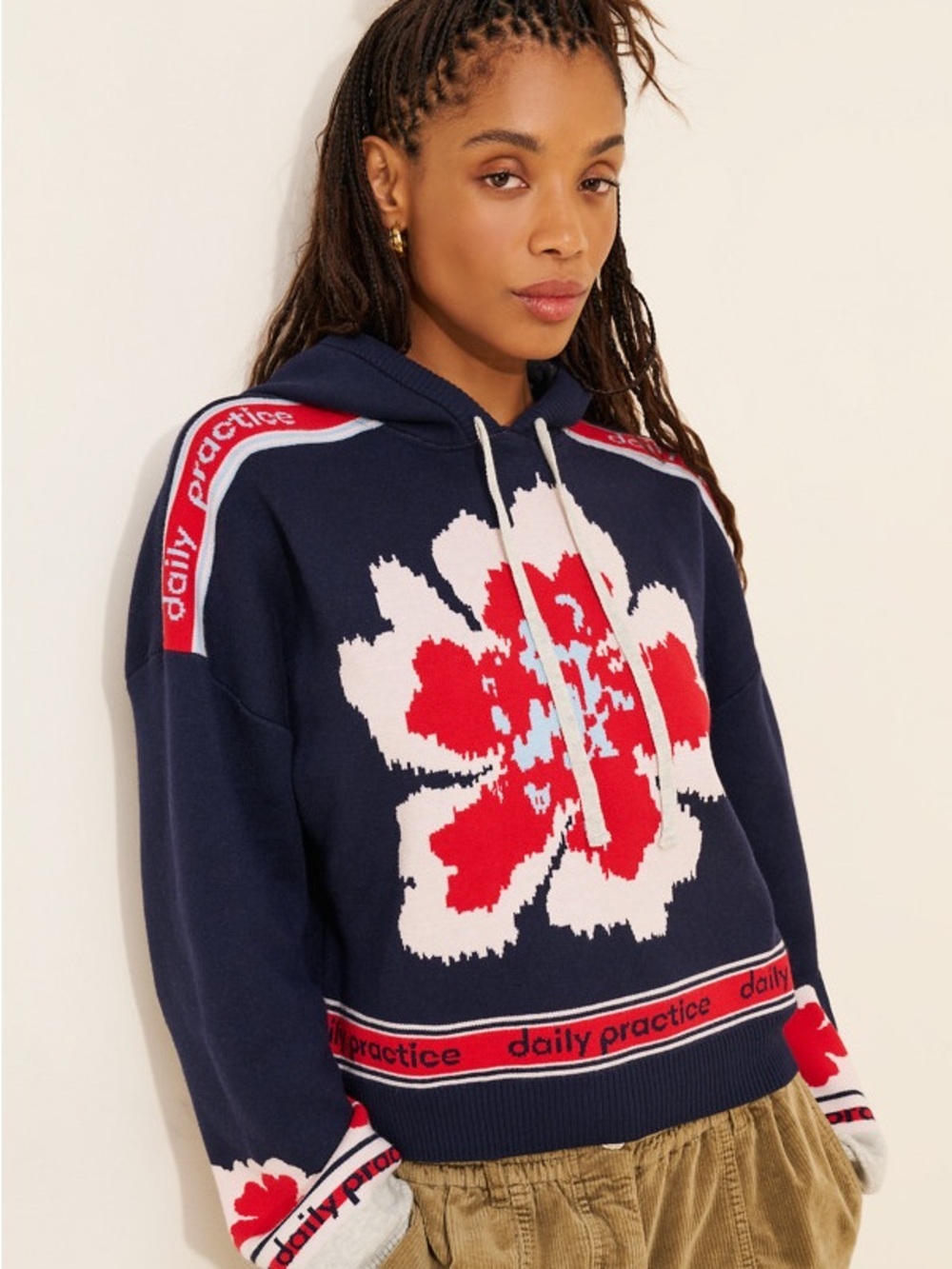 NWT Anthropologie Daily Practice Hooded Graphic Varsity Sweatshirt Sweater Blue